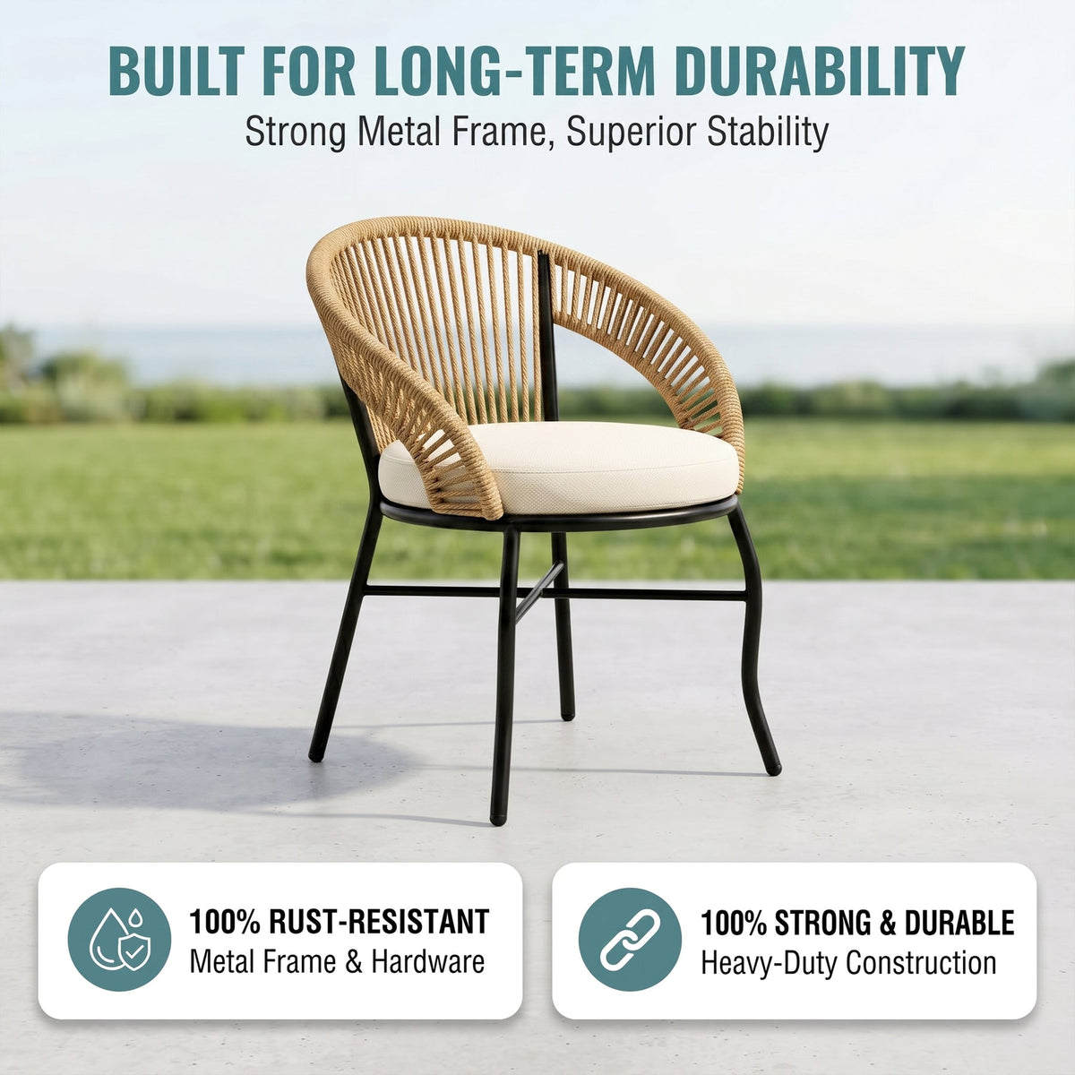 3-Piece Outdoor Wicker Bistro Set with 2 Armchairs & Round Table