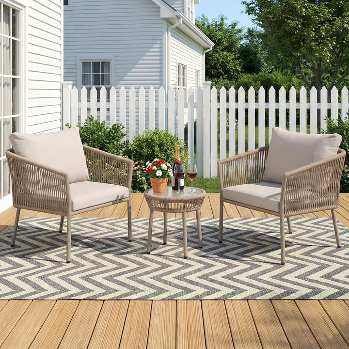 2-Piece Outdoor Patio Conversation Set with Cushioned Lounge Chairs & Side Table