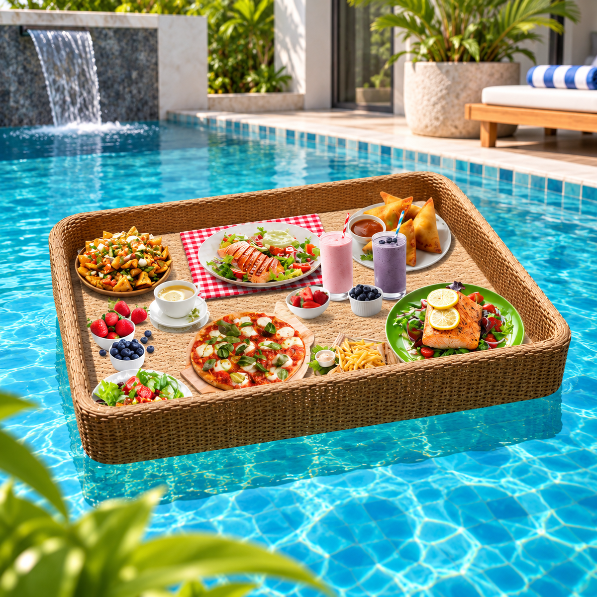 Large Floating Pool Tray | Woven Poolside Food & Drink Serving Tray