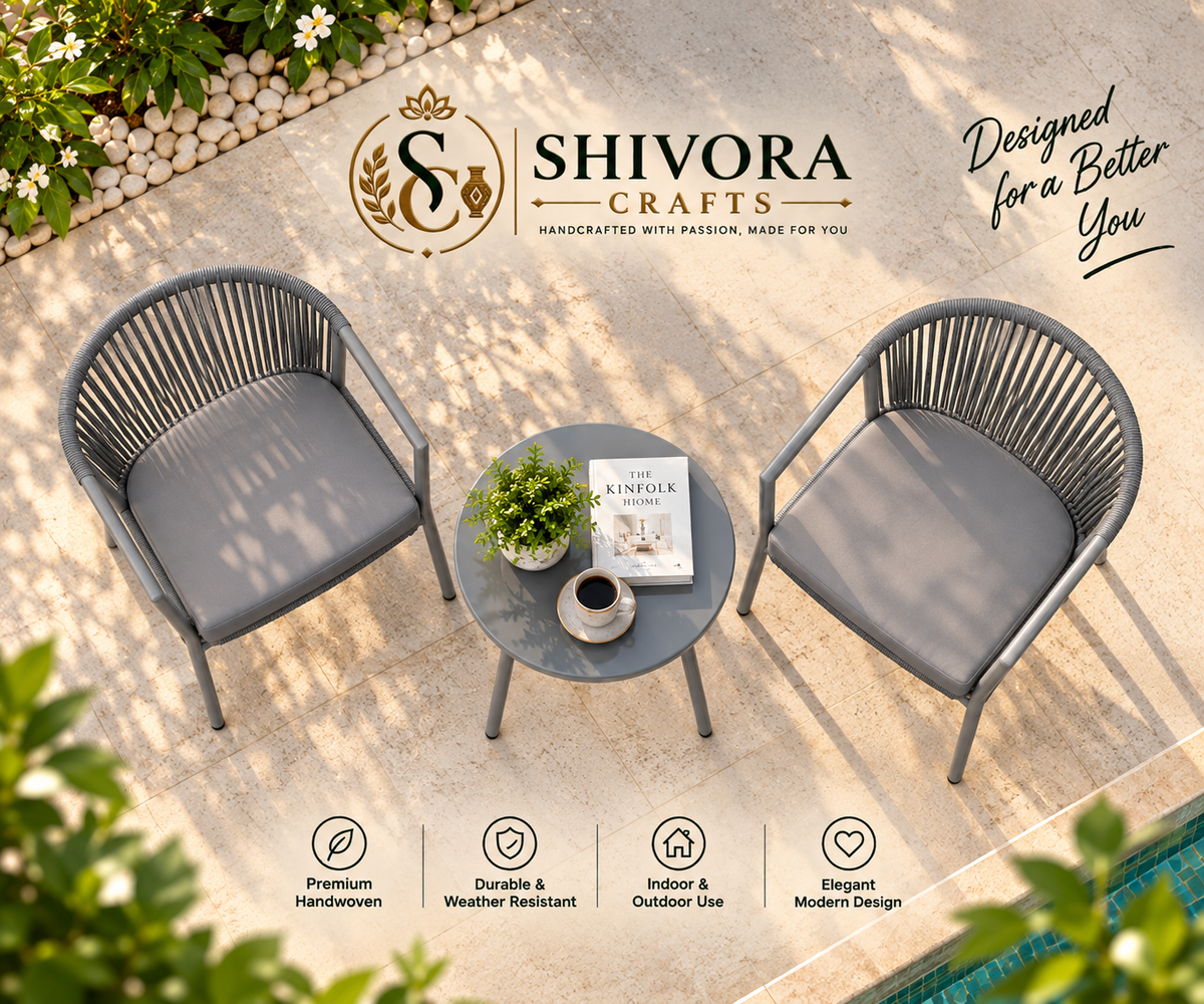 Outdoor Woven Patio Bistro Set with 2 Chairs & Round Table – 3 Piece