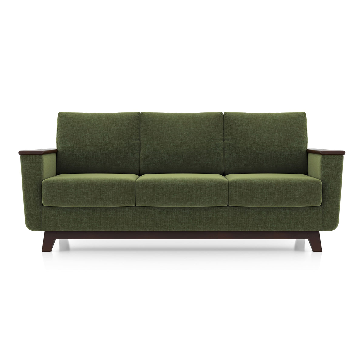 Modern 3 Seater Sofa | Mid-Century Upholstered Sofa with Wooden Arms- Shivora Crafts