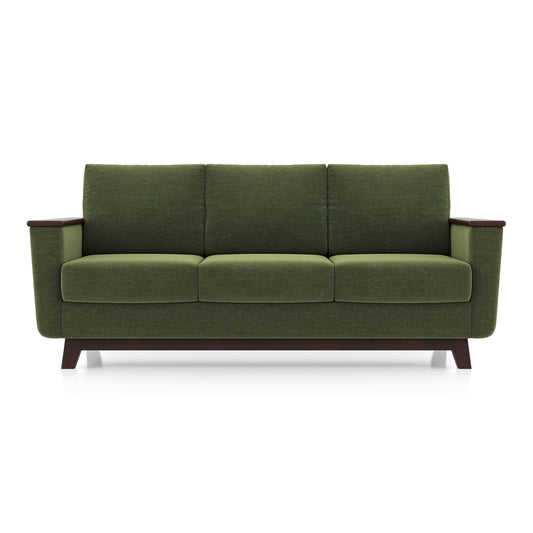Modern 3 Seater Sofa | Mid-Century Upholstered Sofa with Wooden Arms- Shivora Crafts