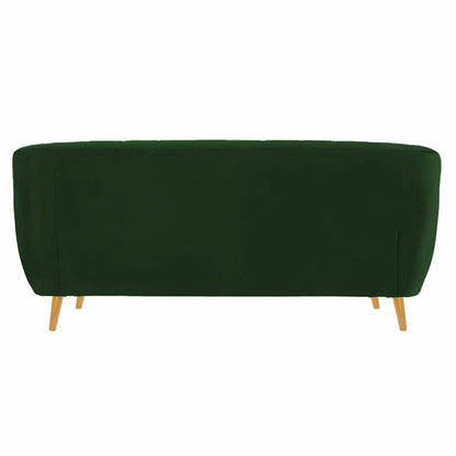 Modern 3-Seater Green Channel Tufted Upholstered Sofa with Wooden Legs -Shivora Crafts