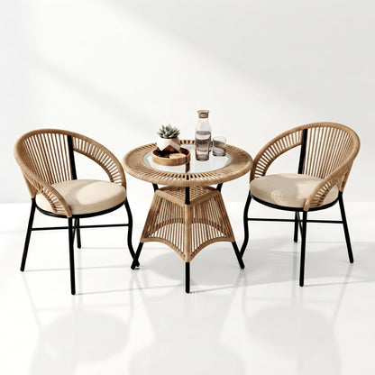 3-Piece Outdoor Wicker Bistro Set with 2 Armchairs & Round Table