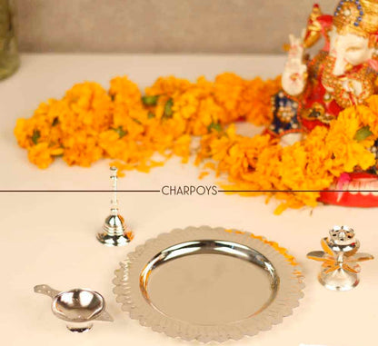 Brass & Silver Pooja Thali – Set of 4