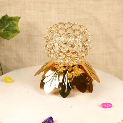 Crystal Flower Diya – Elegant Decorative Glass Diya for Festive & Home Décor