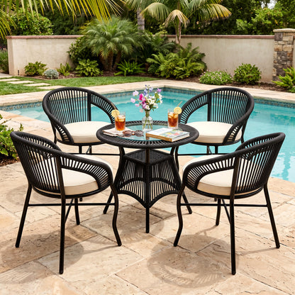 5-Piece Outdoor Wicker Patio Dining Set with 4 Chairs & Round Table