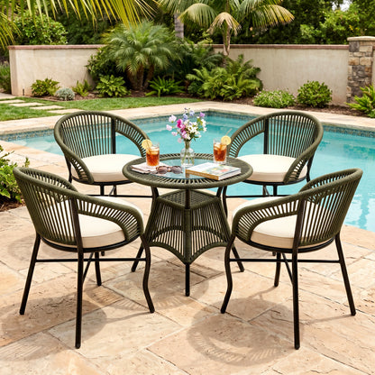 5-Piece Outdoor Wicker Patio Dining Set with 4 Chairs & Round Table