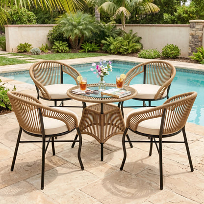 5-Piece Outdoor Wicker Patio Dining Set with 4 Chairs & Round Table