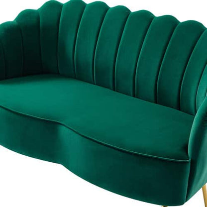 Emerald Green Velvet 2 Seater Sofa | Channel Tufted Gold Leg Sofa- Shivora Crafts