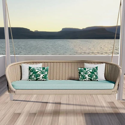 Outdoor Hanging Swing Sofa – Woven Patio Hanging Bench with Cushions