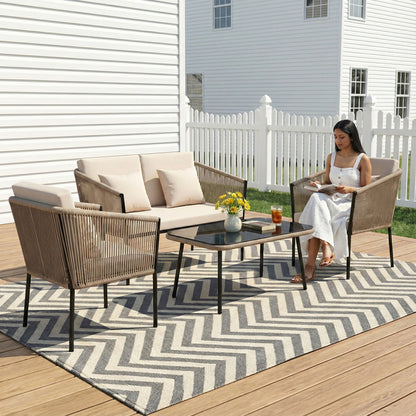 4-Piece Outdoor Patio Conversation Set with Loveseat, Chairs & Coffee Table