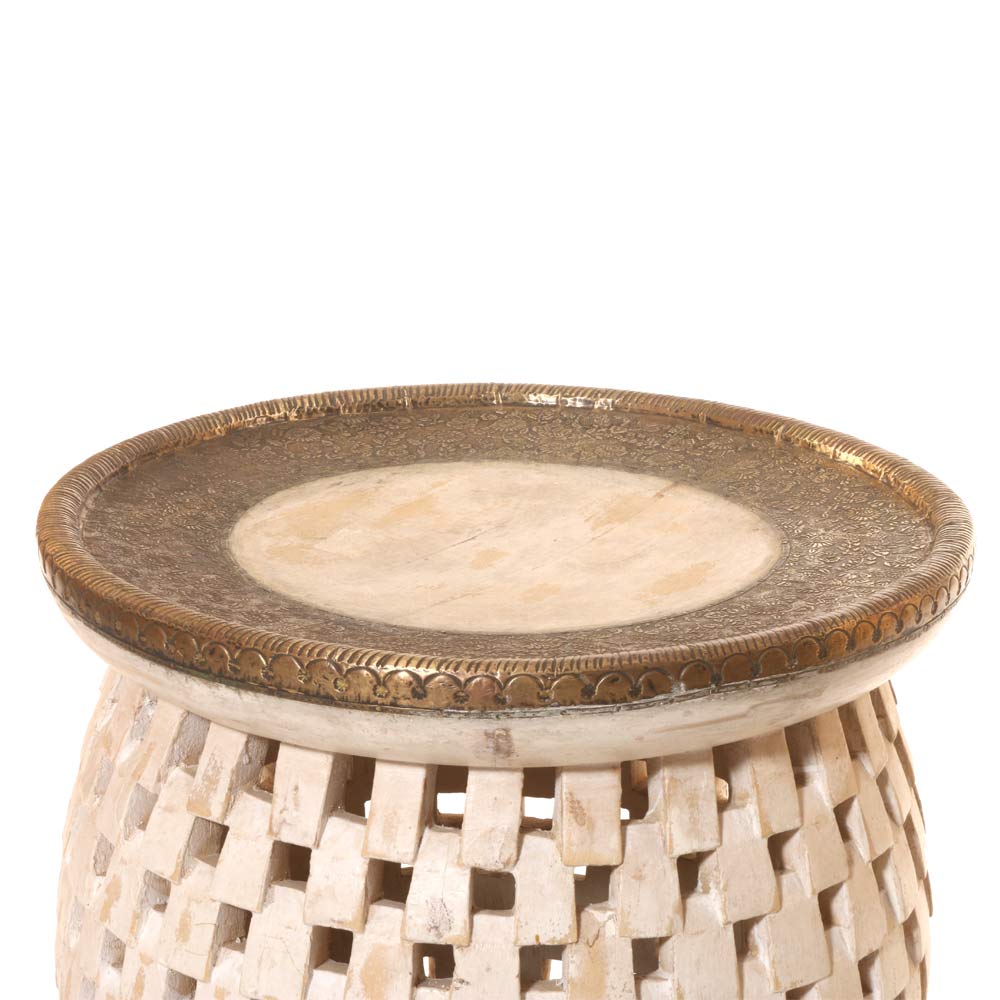 Handcrafted Barrel Style Cutting Work Side Table & Stool – Premium Wooden Accent Furniture