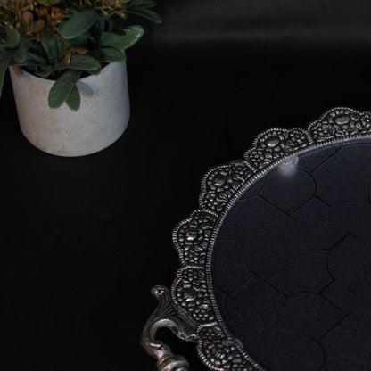 Metal Round Tray (Fibre) — Handcrafted Decorative Serving Tray