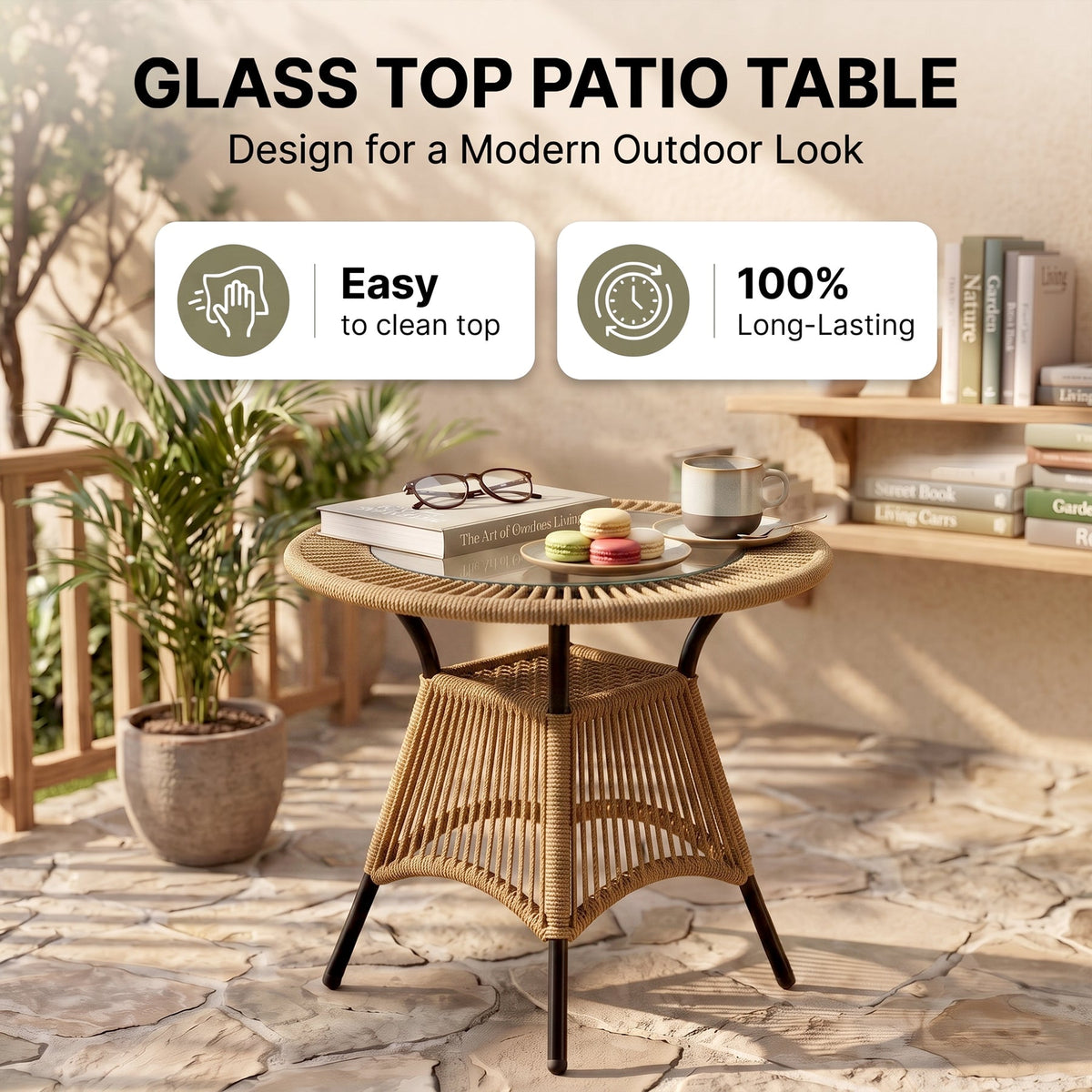 3-Piece Outdoor Wicker Bistro Set with 2 Armchairs & Round Table