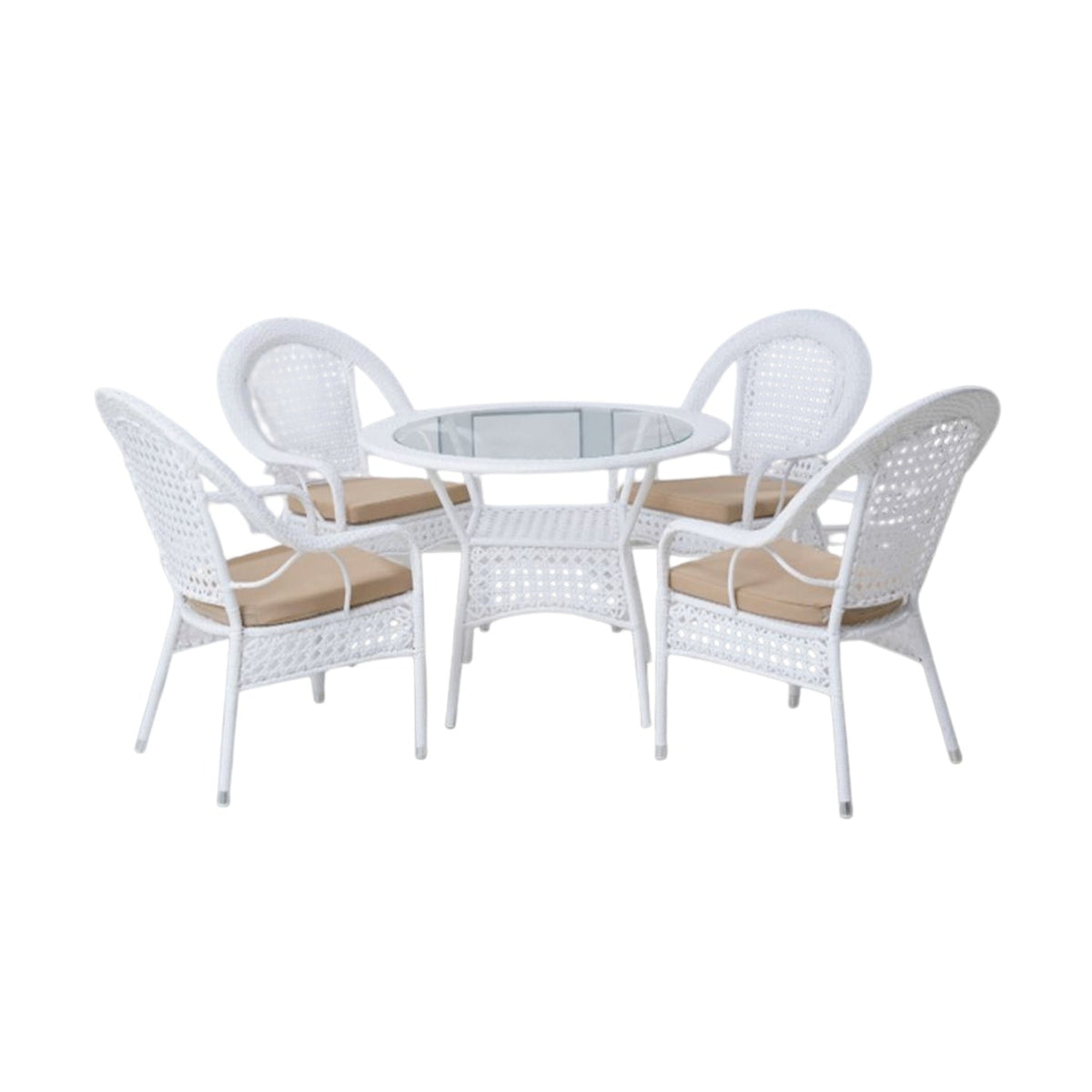 Outdoor Wicker Patio Dining Set with 4 Chairs & Round Glass Table – 5 Piece