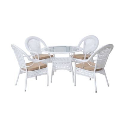 Outdoor Wicker Patio Dining Set with 4 Chairs & Round Glass Table – 5 Piece