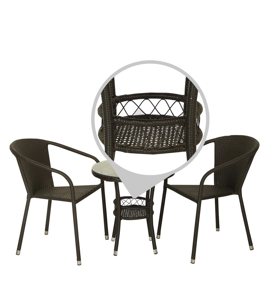 Outdoor Patio Dining Set – 2 Chairs & Round Table