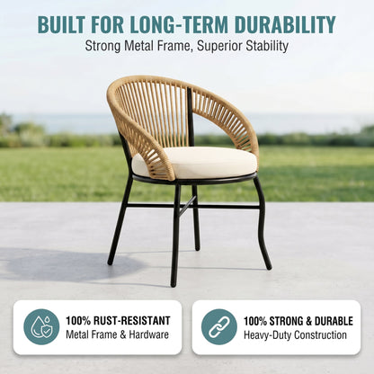 3-Piece Outdoor Wicker Bistro Set with 2 Armchairs & Round Table