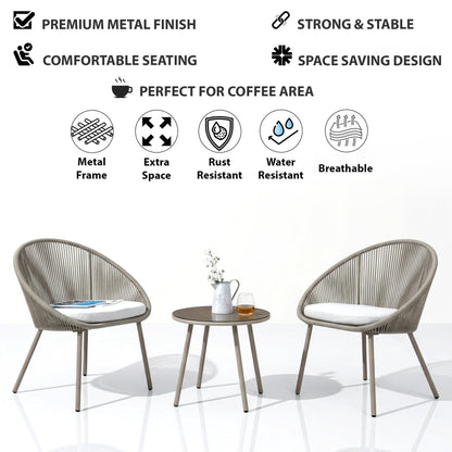 3-Piece Woven Patio Bistro Set with 2 Cushioned Chairs & Round Table