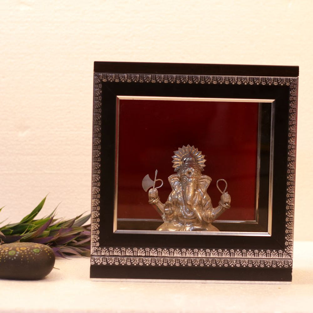 Metal Ganesh in Box Frame 9" — Handcrafted Framed Ganesha Wall Decor