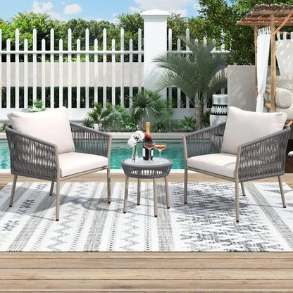 2-Piece Outdoor Patio Conversation Set with Cushioned Lounge Chairs & Side Table