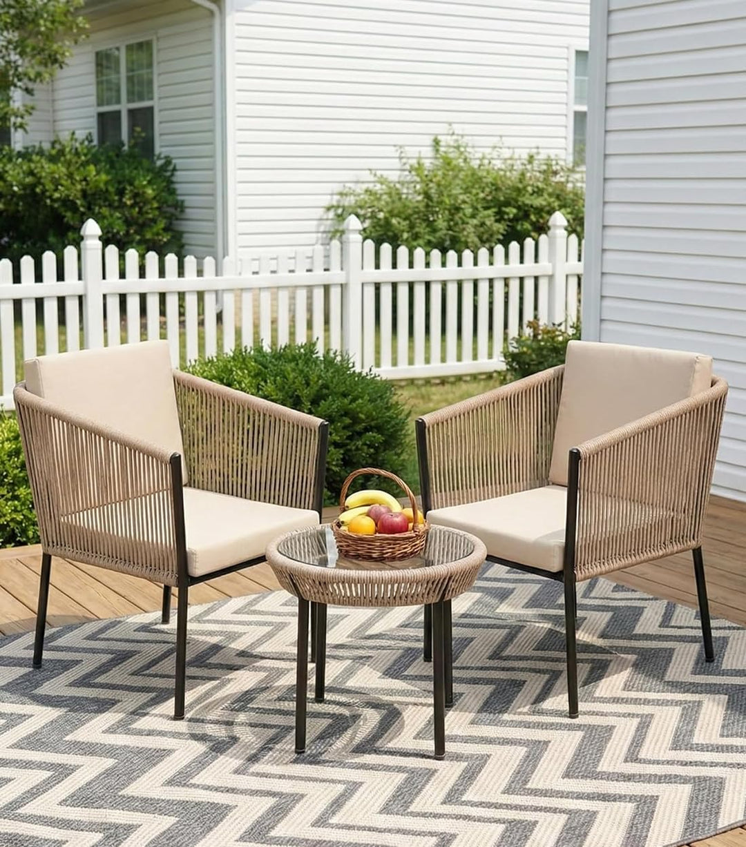 2-Piece Outdoor Patio Conversation Set with Cushioned Lounge Chairs & Side Table