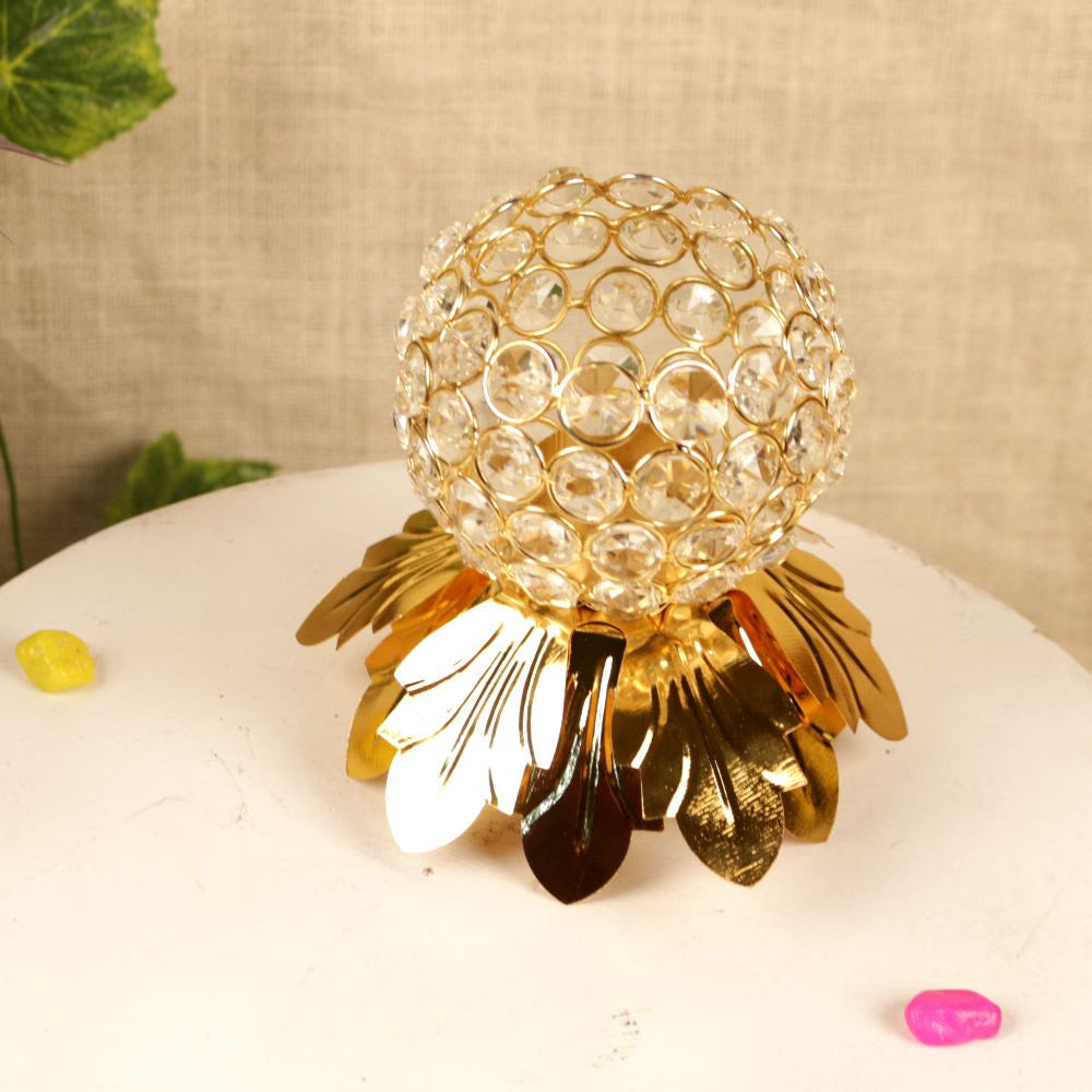 Crystal Flower Diya – Elegant Decorative Glass Diya for Festive & Home Décor