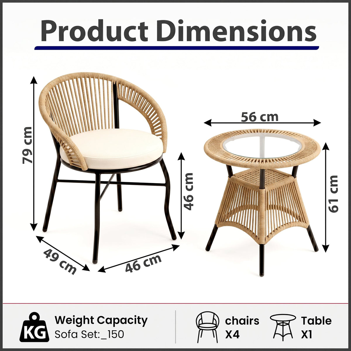 5-Piece Outdoor Wicker Patio Dining Set with 4 Chairs & Round Table