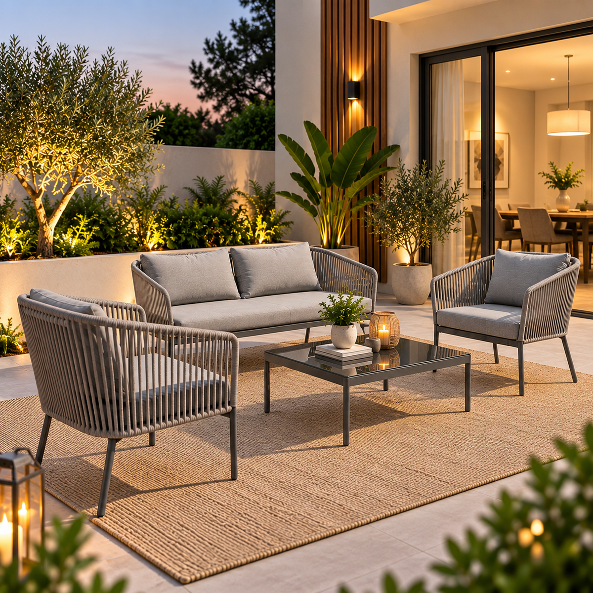 4 Piece Outdoor Patio Furniture Set | Sofa, Chairs & Coffee Table