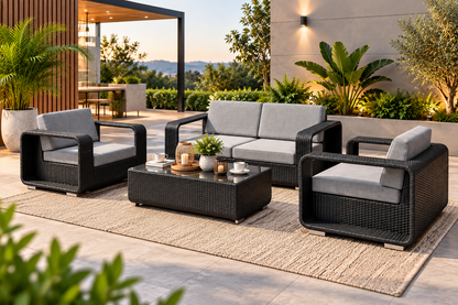 5 Piece Outdoor Patio Furniture Set | Wicker Sofa, Chairs & Coffee Table