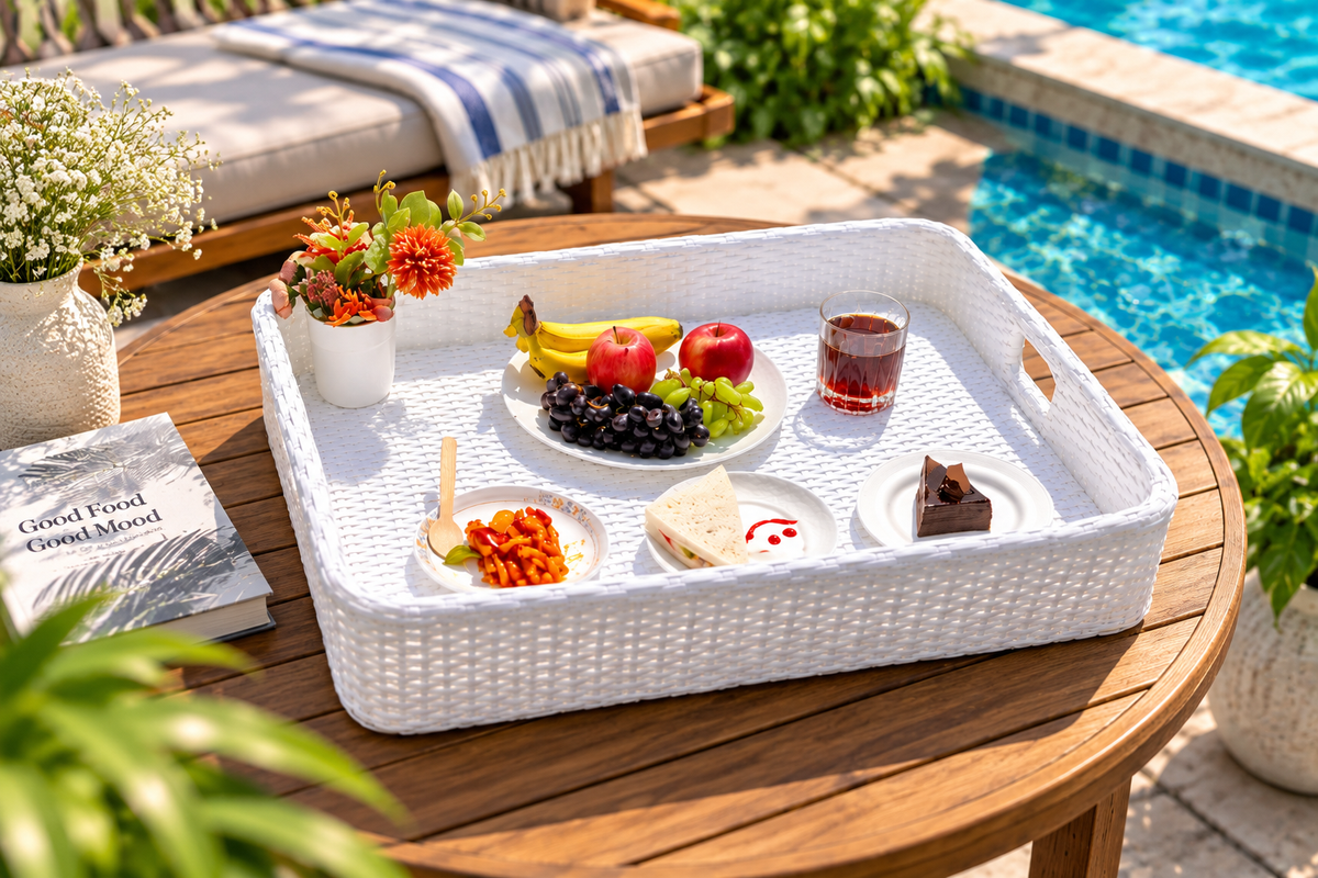 Floating Pool Serving Tray | Woven Outdoor Food & Drink Tray- Shivora Crafts