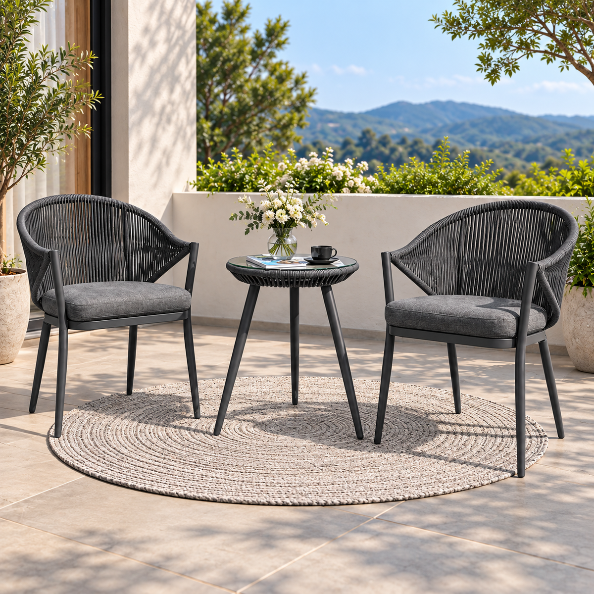 3 Piece Outdoor Bistro Set | 2 Patio Chairs with Round Table-Shivora Crafts