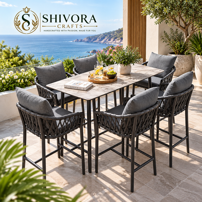 Luxury Outdoor Patio Dining Set with Woven Chairs & Dining Table