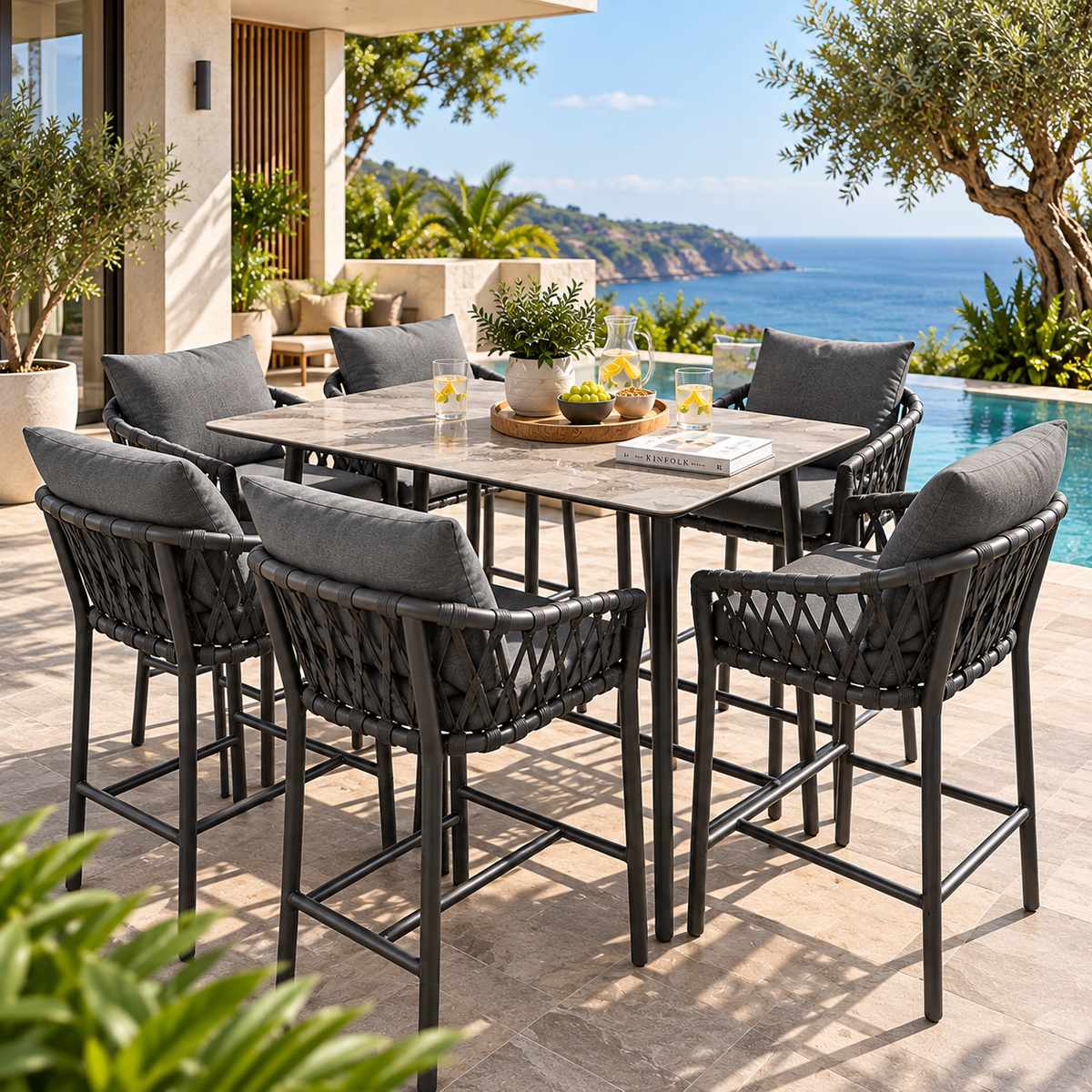 Luxury Outdoor Patio Dining Set with Woven Chairs & Dining Table