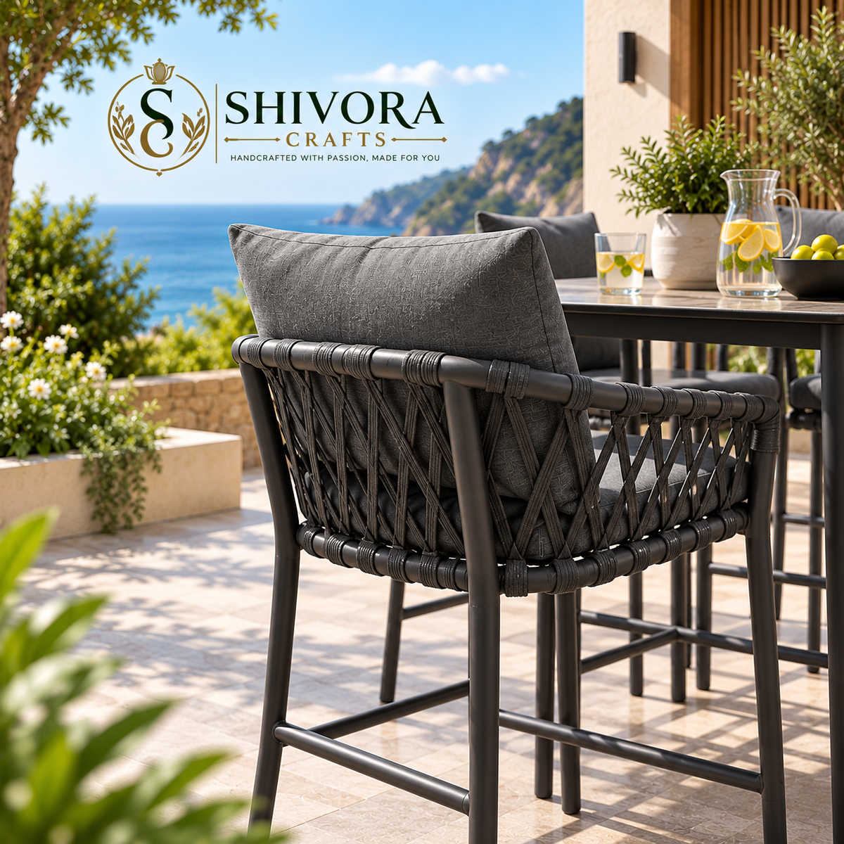 Luxury Outdoor Patio Dining Set with Woven Chairs & Dining Table