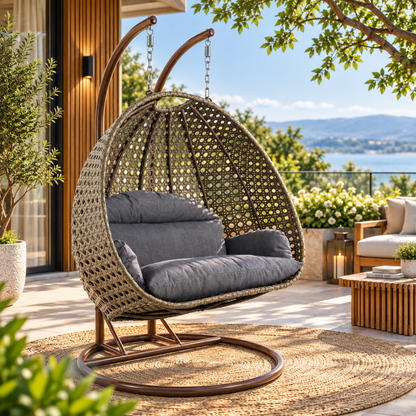 Outdoor Hanging Egg Chair with Stand | Woven Cocoon Lounge Chair