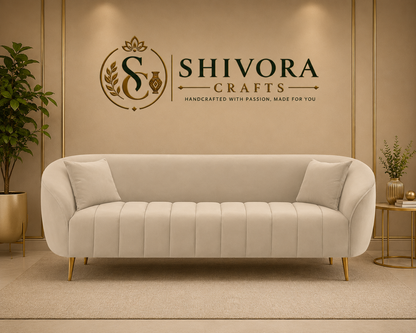 Modern Channel-Tufted Upholstered Sofa with Rounded Arms & Vertical Stitching