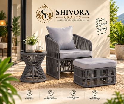 Outdoor Wicker Patio Chair Set with Ottoman & Side Table – 3 Piece Set