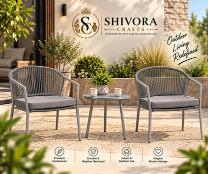Outdoor Woven Patio Bistro Set with 2 Chairs & Round Table – 3 Piece