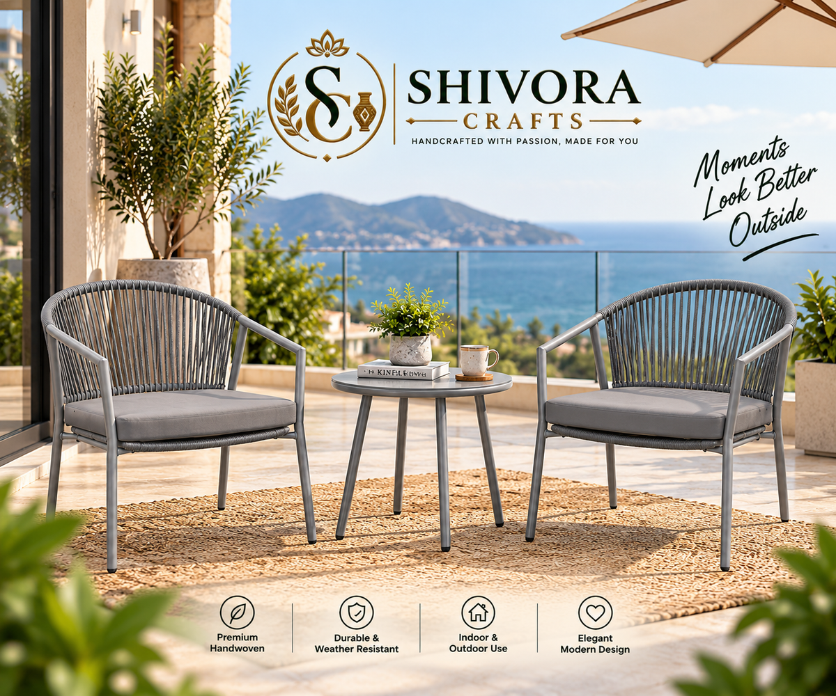 Outdoor Woven Patio Bistro Set with 2 Chairs & Round Table – 3 Piece