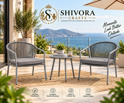 Outdoor Woven Patio Bistro Set with 2 Chairs & Round Table – 3 Piece
