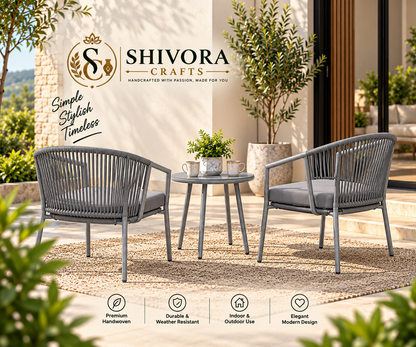 Outdoor Woven Patio Bistro Set with 2 Chairs & Round Table – 3 Piece