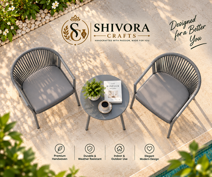 Outdoor Woven Patio Bistro Set with 2 Chairs & Round Table – 3 Piece