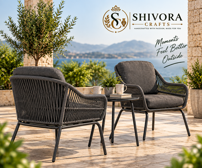 Outdoor Wicker Patio Conversation Set with 2 Chairs & Round Side Table – 3 Piece