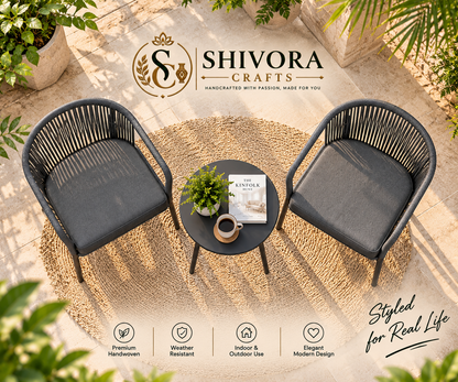Outdoor Wicker Patio Conversation Set with 2 Chairs & Round Side Table – 3 Piece