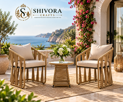 Outdoor Wicker Patio Bistro Set with 2 Armchairs & Side Table – 3 Piece