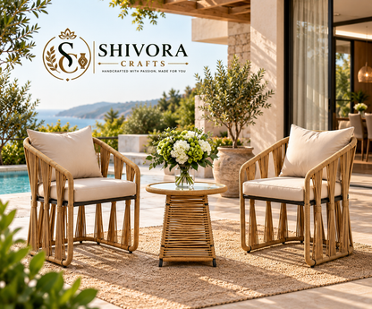 Outdoor Wicker Patio Bistro Set with 2 Armchairs & Side Table – 3 Piece