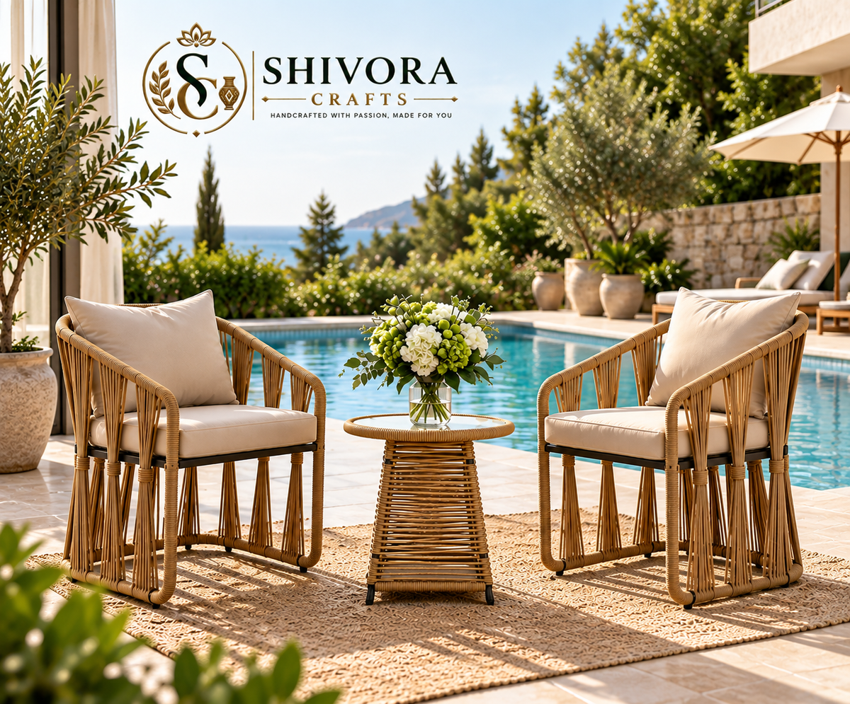Outdoor Wicker Patio Bistro Set with 2 Armchairs & Side Table – 3 Piece