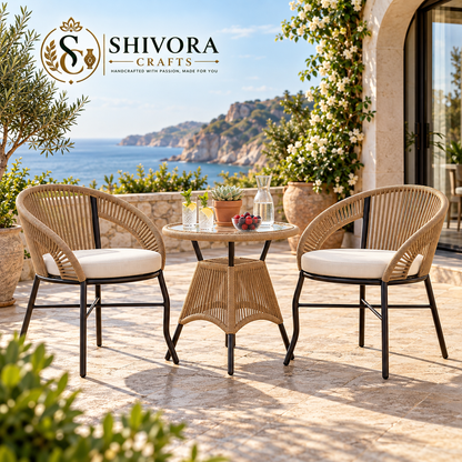 3-Piece Outdoor Wicker Bistro Set with 2 Armchairs & Round Table